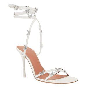 AMINA MUADDI Debora 95 Lace Up Sandal In White & White Crystals 38 with box